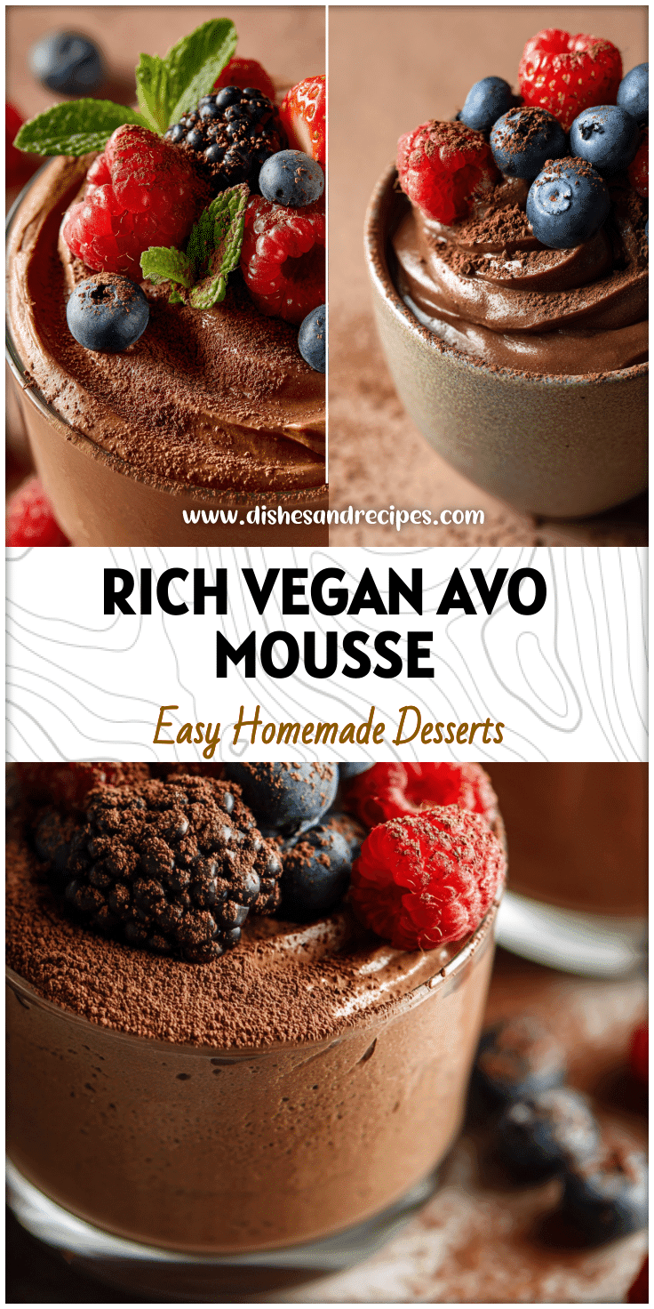 Creamy Vegan Avocado Chocolate Mousse dessert topped with cocoa and fresh berries, a perfect Dessert With Avocado idea